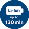 Li-ion op til 130 min.