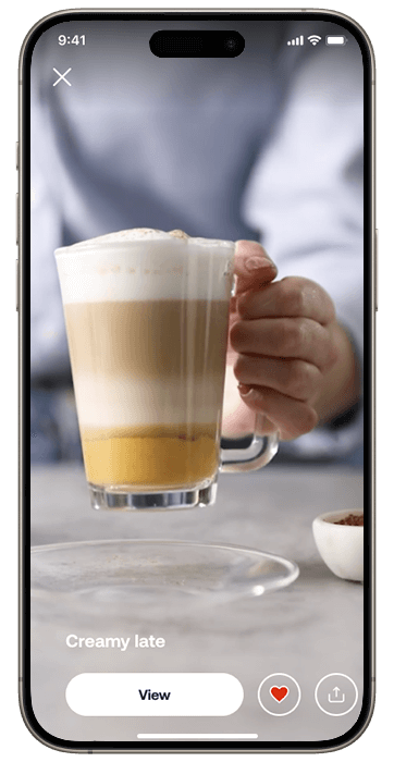 Smartphone med HomeID-skærm med kaffeopskrifter