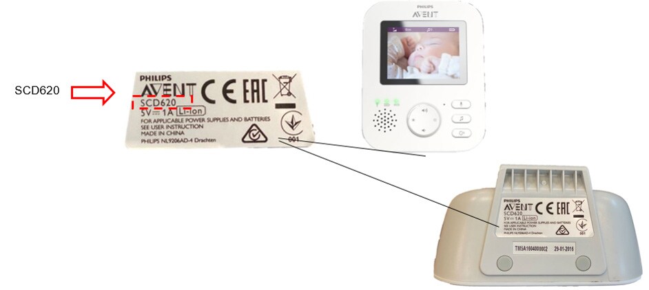 Philips Avent-babyalarmer med videoovervågning SCD620 produkttypenummer